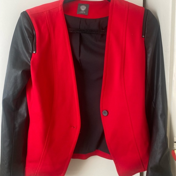 Red and black leather blazer- VINCE CAMUTO - Picture 2 of 10